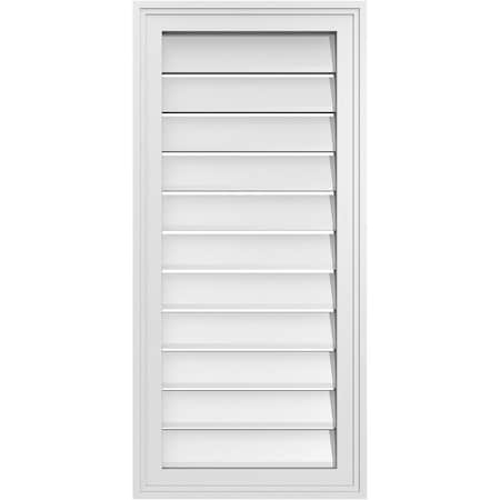 Ekena Millwork Vertical Surface Mount PVC Gable Vent: Functional, w/ 2"W x 1-1/2"P Brickmould Frame, 16"W x 34"H GVPVE16X3402SF